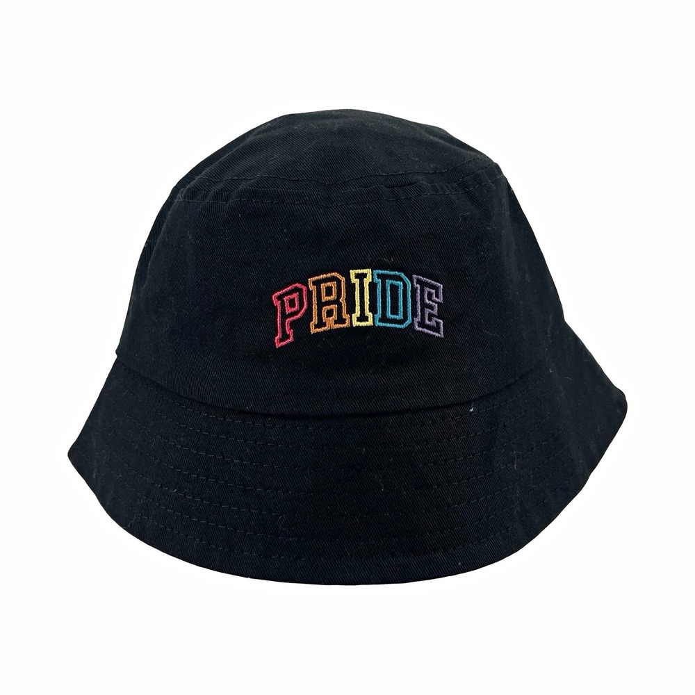 Gay Pride Apparel Black Bucket Hat Rainbow PRIDE Embroidery One Size